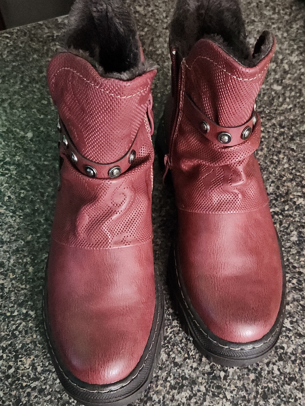 Patrizia By Spring Step Burgundy Red Ankle Boots with Stud Detail Size 8.5 - 9
